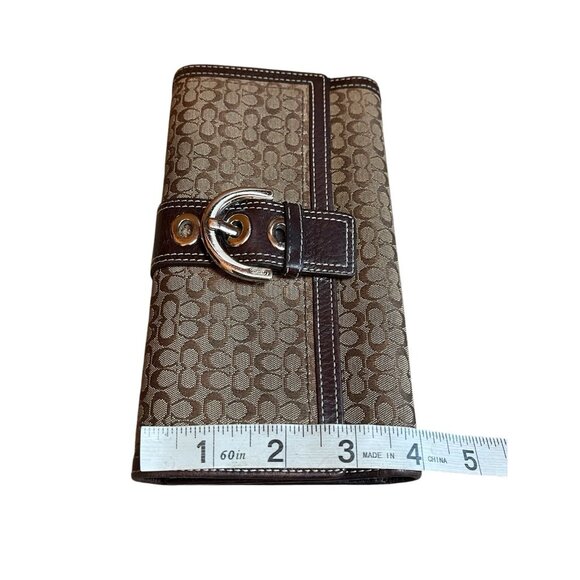 VTG Coach Signature C Brown Canvas Leather Buckle Wallet And Checkbook Holder - Picture 6 of 12